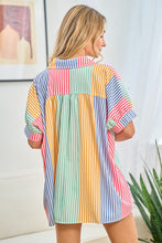 Multi Colored Striped Button Down Collared Short Banded Slv Top