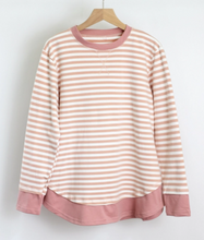 Striped Crew Neck Lt Wt Sweatshirt w Curved Hem T2408KLD