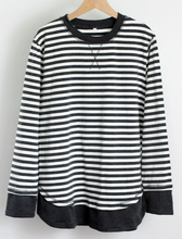 Striped Crew Neck Lt Wt Sweatshirt w Curved Hem T2408KLD