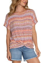 Striped Ribbed Boat Neck Short Dolman Slv Top w Twisted Front Detail LM8D27KU55P