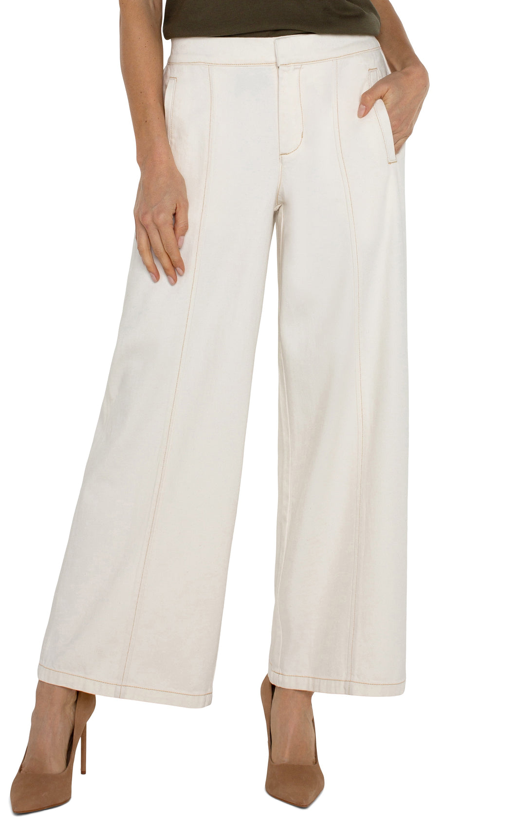 Wide Leg Trousers w Elastic Back Waist w 28.5