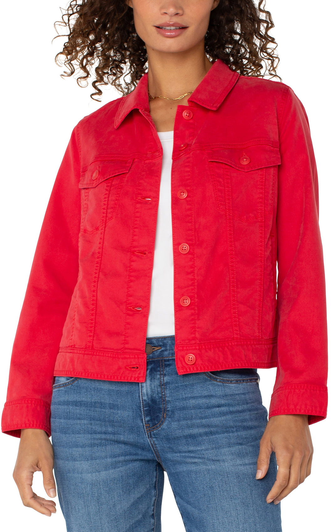 Lt Wt Button Down Trucker Jacket w Shirred Back Detail LM1B74FS03