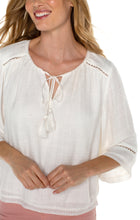 Lace Detail Tie At Neck Woven Top w Elbow Length Slvs