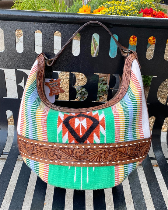 Bright Aztec Print Hobo Bag w Leather Embossed Accent