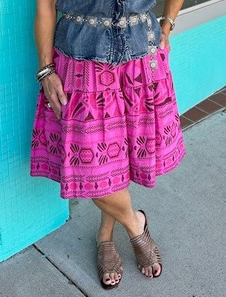Ivy Jane Smocked Waist Tiered Aztec Print Skirt