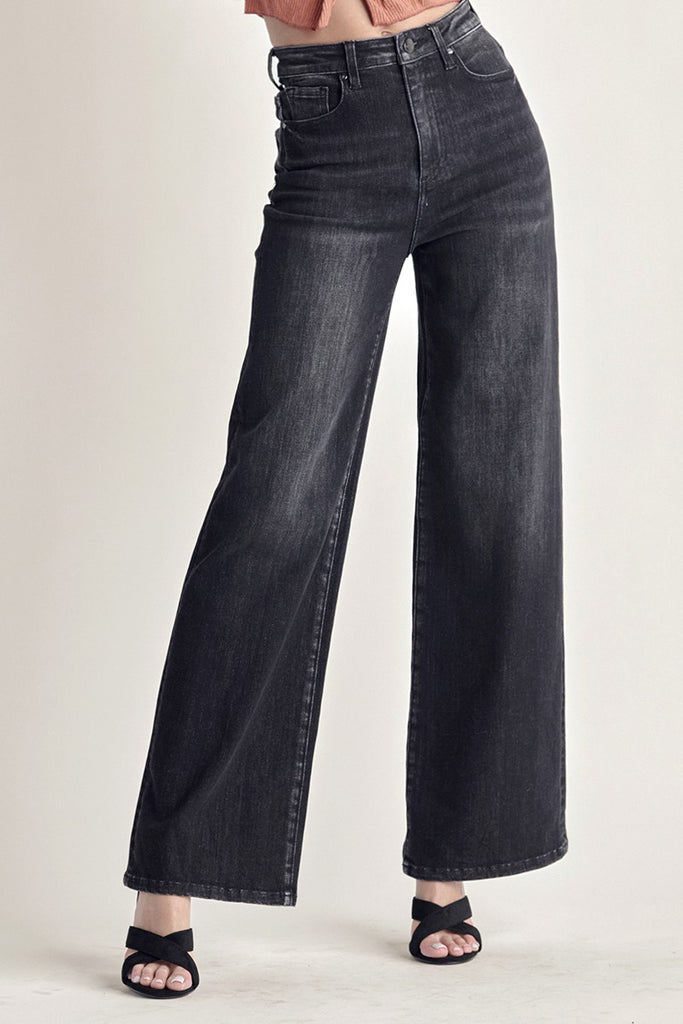 Theo High Rise Tummy Control Wide Leg Crop Denim, Espresso RISEN