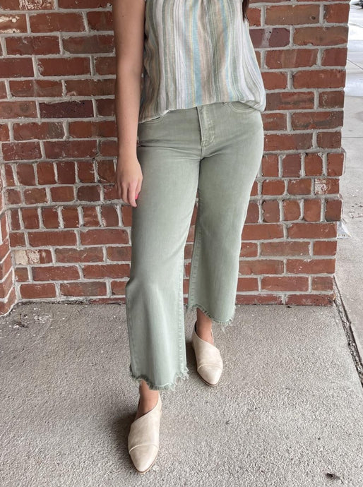 Mid Rise Crop Wide Leg Colored Jeans