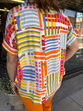 Geo Printed Stripe Button Down Collared Short Rolled Cap Slv Shirt T25473BM