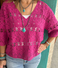 Waist Length Machine Crochet Popover V Neck Lt Wt Sweater Top T25482TM