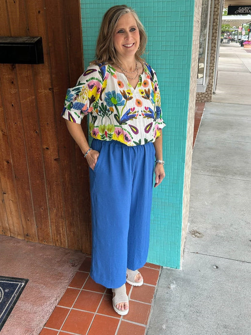 Pull On Elastic Waist Wide Leg Pants w Pockets 250028