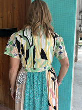 Floral Patchwork Tiered Short Slv Collared Dress w Belt 25156
