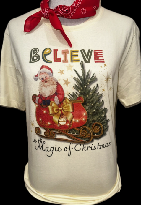 Believe in the Magic of Christmas Short Slv Graphic Tee w Bling