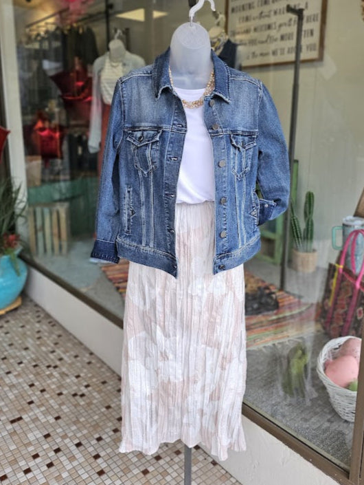 Printed Broom Skirt w Elastic Waist 25060TW