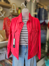 Lt Wt Button Down Trucker Jacket w Shirred Back Detail LM1B74FS03