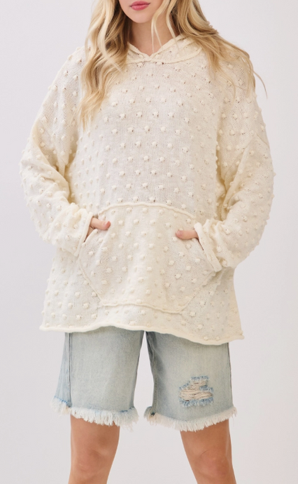 Oversized Popcorn Knit Textured Hoodie Pullover SNS2161