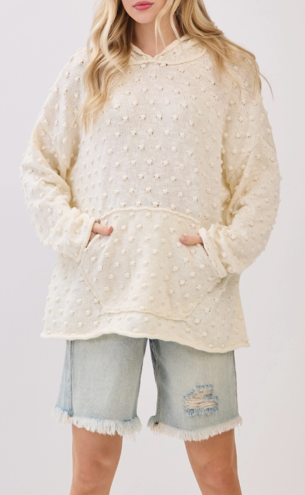 Oversized Popcorn Knit Textured Hoodie Pullover SNS2161