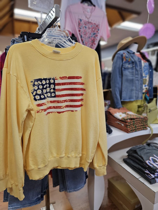 American Flag w Flowers Mineral Sweatshirt