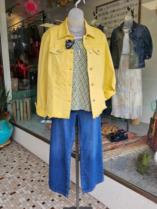 Lt Wt Button Down Frayed Hem Colored Denim Jacket w/Front Pockets