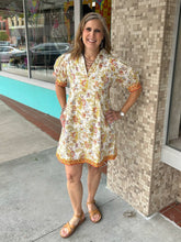 Border Block Print Short Slv Collared Midi Shift Dress 75691