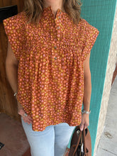 Days of Flowers Short Rolled Cap Slv Popover Top 650393