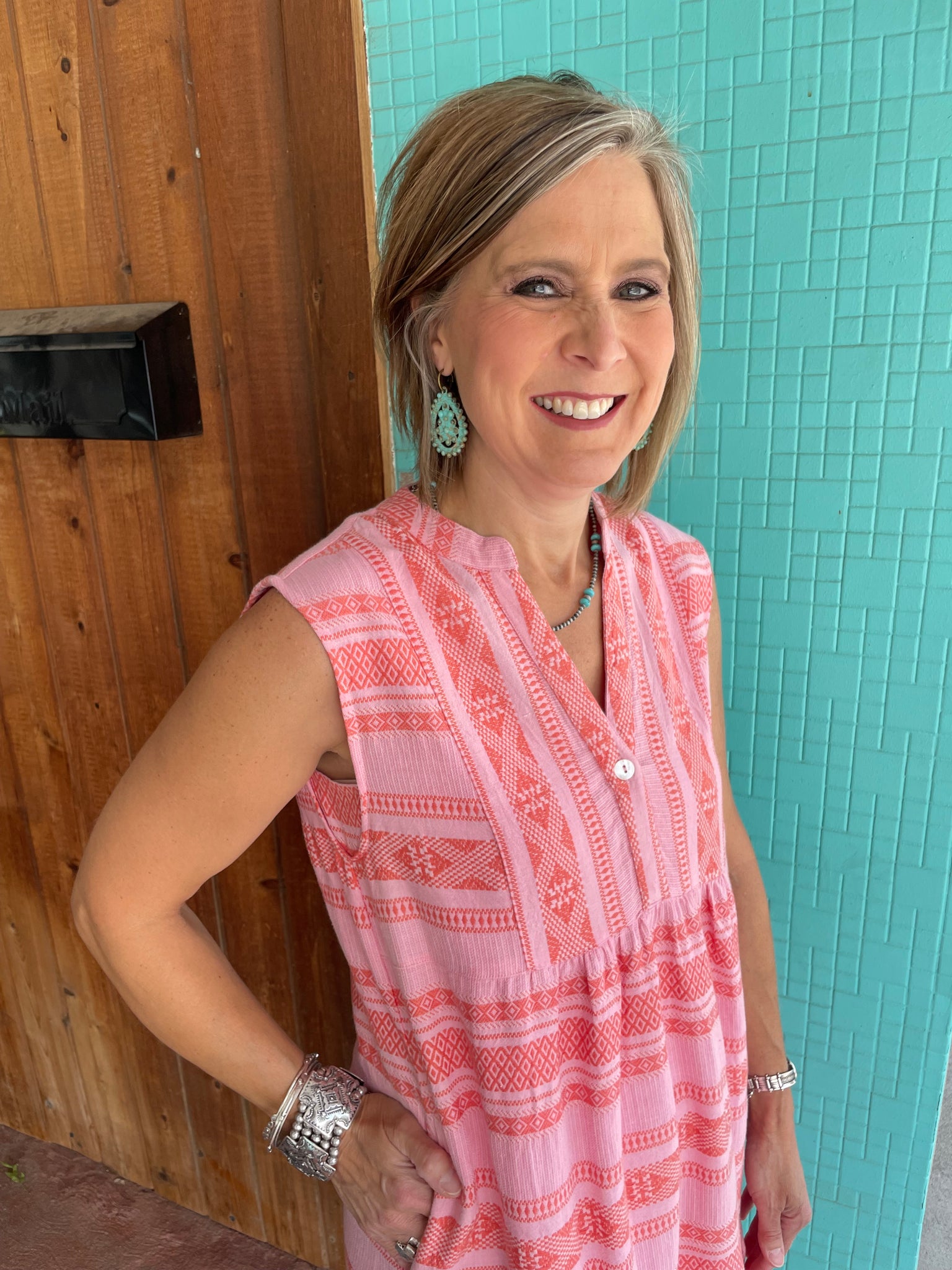 Denim Ruffled Button Down Collared Swing Dress w/Front Pockets Bow