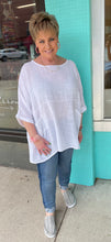 Wide Neck Cotton Pillow Tunic Top w/Front Pockets and Rolled Slvs