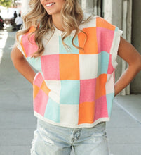 Multi Colored Checkered Sweater Vest Top