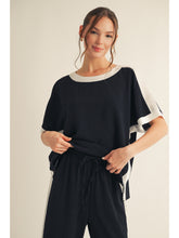 Scoop Neck Short Dolman Slv Oversized Top w Side Stripe Detail G14473