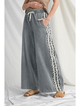 Pull On Elastic Drawstring Waist Wide Leg Pants w Side Stripe Detail B12506