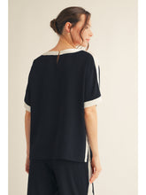 Scoop Neck Short Dolman Slv Oversized Top w Side Stripe Detail G14473