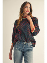 Cherry Pattern 3 Qtr Puff Slv Top w Striped Band Detail G14830