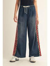 Pull On Elastic Drawstring Waist Wide Leg Pants w Side Stripe Detail B12506