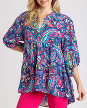 Paisley Print V Notch 3 Qtr Slv Tiered Top