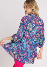 Paisley Print V Notch 3 Qtr Slv Tiered Top