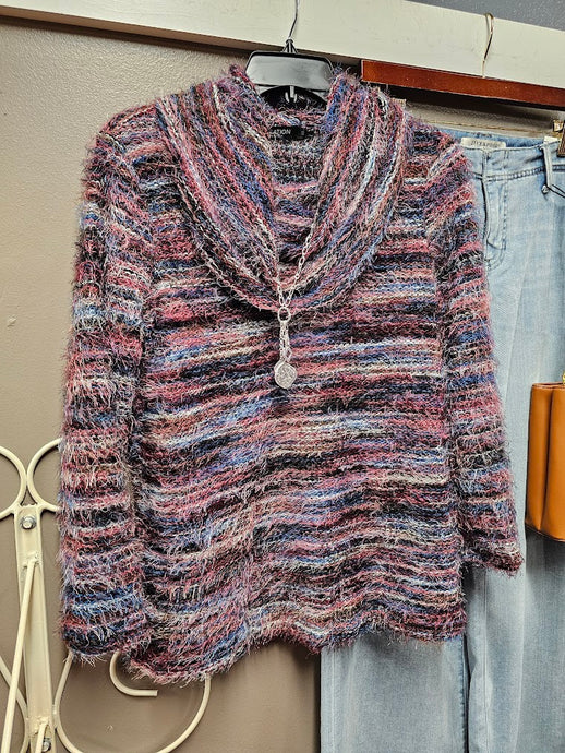 Eyelash Striped Cowl Neck Long Slv Sweater AM573