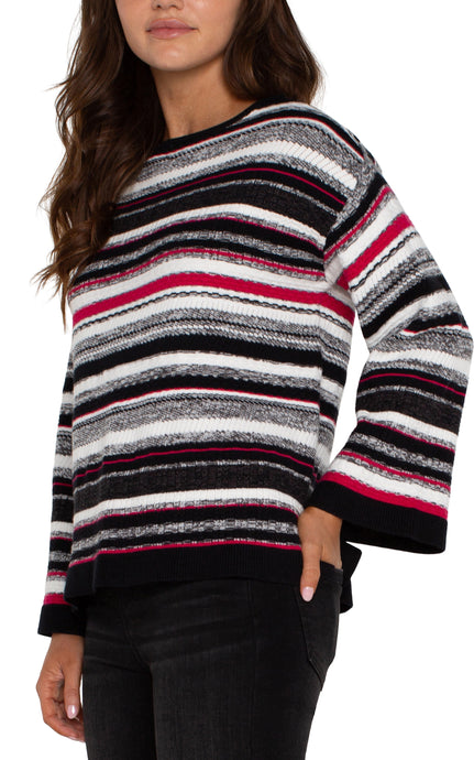 Boat Neck Textured Long Wide Slv Striped Sweater LM8A46SW98