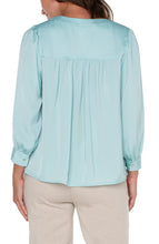 Deep V Neck Woven Pop Over Blouse w Long Slvs