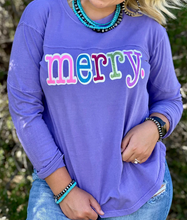 Merry in Colorful Glitter Long Sleeve Oversized Tee