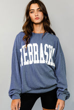 Nebraska Comfy Oversized Ribbed Graphic Knit Sweatshirt T1770N