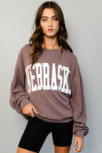 Nebraska Comfy Oversized Ribbed Graphic Knit Sweatshirt T1770N