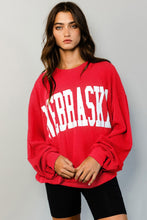 Nebraska Comfy Oversized Ribbed Graphic Knit Sweatshirt T1770N