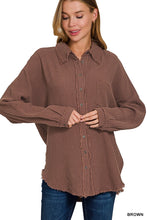 Double Gauze Oversized Raw Edge Shirt w Hi Lo Hem QT-1271