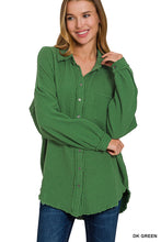 Double Gauze Oversized Raw Edge Shirt w Hi Lo Hem QT-1271