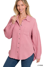 Double Gauze Oversized Raw Edge Shirt w Hi Lo Hem QT-1271