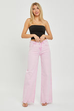 RISEN High Rise Wide Leg Frayed Hem Acid Washed Colored Jeans