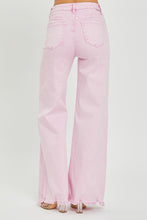 RISEN High Rise Wide Leg Frayed Hem Acid Washed Colored Jeans