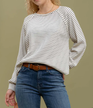 Striped Ribbed Long Raglan Slv Knit Top w Reverse Seams B4FT1074