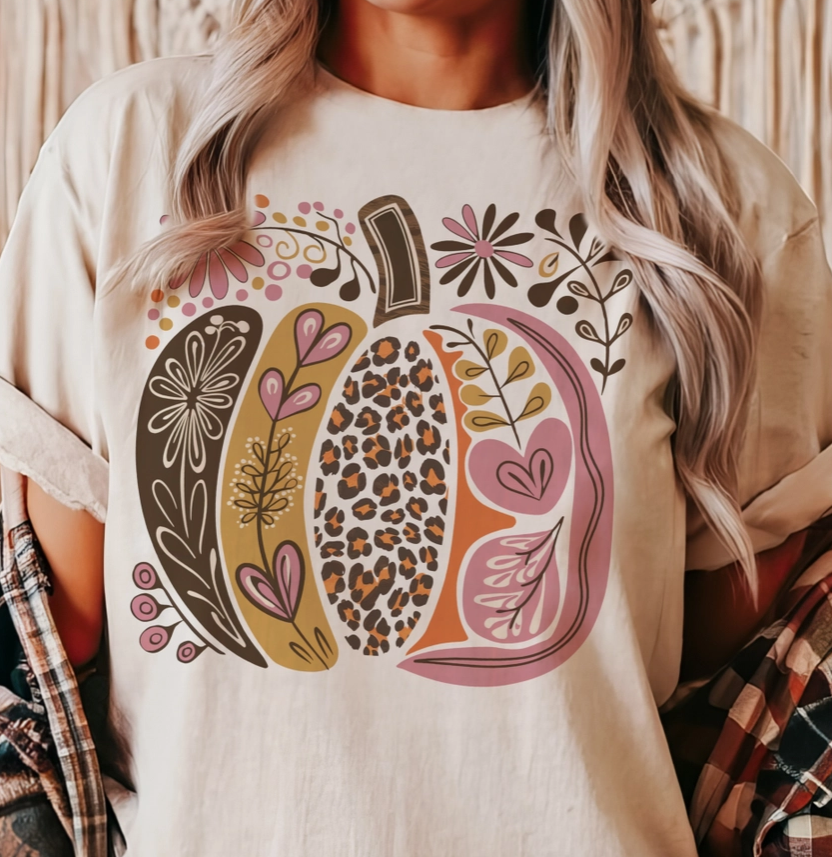 Fall Vintage Floral Pumpkin Autumn Market Retro Short Slv Graphic Tee