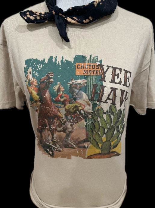 Yee Haw Cactus Motel Short Slv Graphic Tee