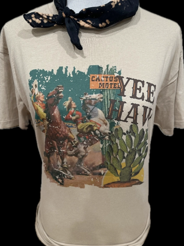 Yee Haw Cactus Motel Short Slv Graphic Tee
